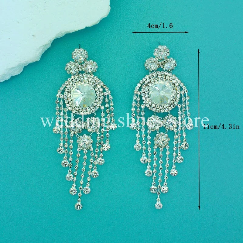 Wedding Tassel Rhinestones Women's Big Earrings Trend Luxury Chain Women Diamond-bordered Chain Earrings Sexy Party Earrings