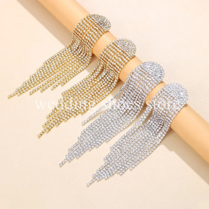 Wedding New Super Flash Diamond Long Tassel Earrings Women Diamond-bordered Claw Chain Earrings Temperament Party Earrings